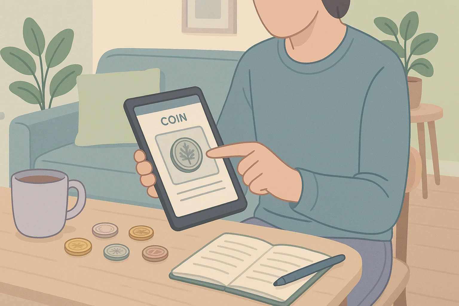  A woman checks the coin digitally via a Coin ID Scanner.